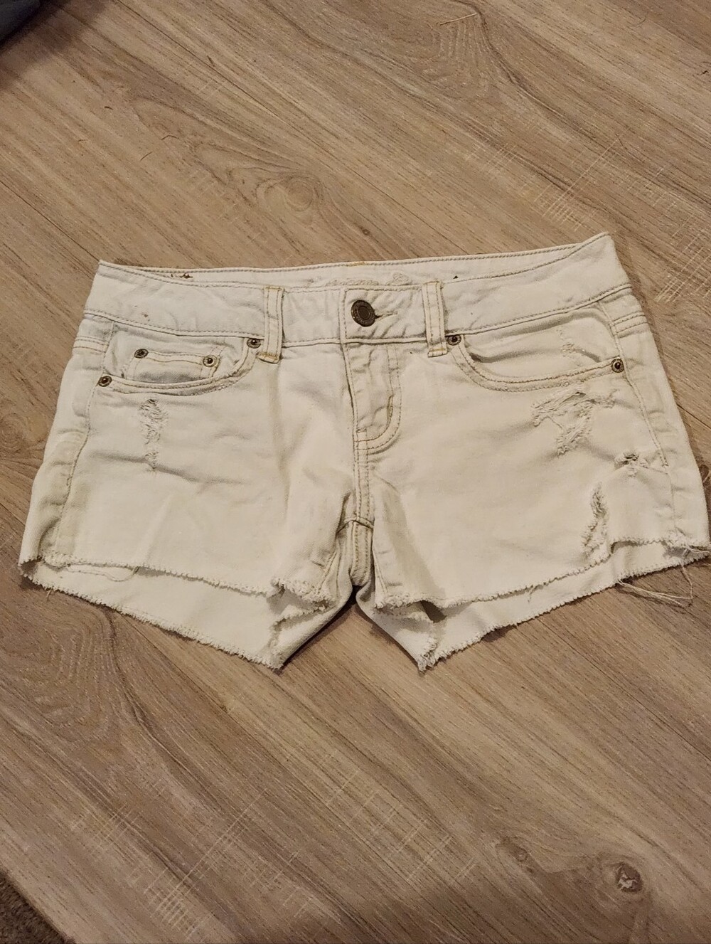 American Eagle Outfitters White Distressed Cutoff Jean Shorts